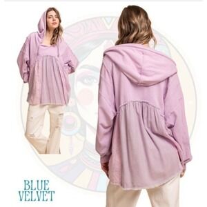Blue Velvet Oversized Hoodie Women XL Purple NEW Boho Eyelet Lace Babydoll Top